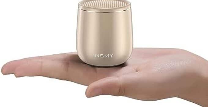 INSMY Small Bluetooth Speaker, Waterproof Mini Portable Wireless Speaker, Punchy Bass Rich Audio Stereo Pairing, Handheld Pocket Size,Built in Mic for Hiking Biking Gift Laptop Tablet (Gold)