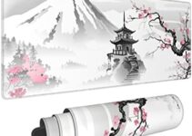 Japanese Cherry Blossom Gaming Mouse Pad, White Extended Large Mouse Mat Desk Pad, Stitched Edges Mousepad, 3mm Thick Long Non-Slip Rubber Base Mice Pad, 31.5 X 11.8 Inch