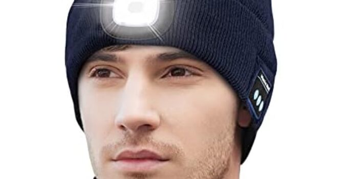 Keains Bluetooth Beanie with Light, Musical Knit Hat with Headphones and Built-in Speaker Mic, Gifts for Men Women Dad