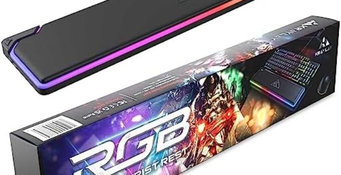 Kraylay RGB Backlit Gaming Wrist Rest | RGB Wrist Support for Keyboard | Keyboard Wrist Rest with 14 Color Modes | 17x4x1 Inches Wrist Pad for Keyboard | Wrist Rest for Computer, Laptop, | Black