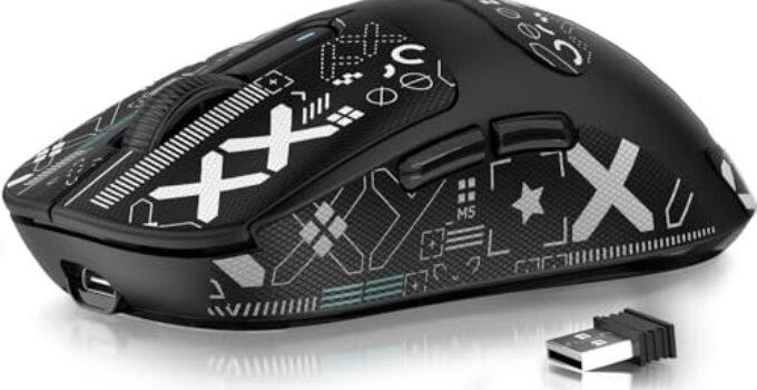 MANBASNAKE Wireless Gaming Mouse + Griptape, 49g Triple Mode Ergonomic Computer Mouse, PAW3395 26K DPI Sensor, 200h Battery Life, Programmable Buttons, Gaming Accessories for PC/Laptop/Mac