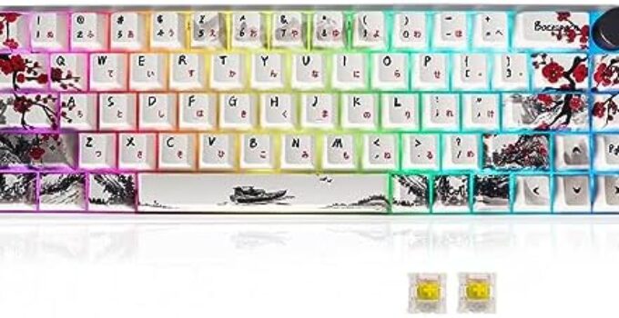 MOLGRIA GK68 68-Key RGB Backlit Gaming Keyboard with Plum Blossom Keycaps, Hot Swappable Yellow Mechinery Gateron Switches, Wired and Wireless with Knob Mechanical Keyboard for Win/Mac OS