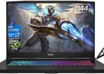MSI Katana 17 Gaming Laptop 2023 Newest, 17.3″ 144Hz Display, Intel Core i7-13620H(10-core), NVIDIA GeForce RTX 4070, 32GB DDR5 RAM, 2TB SSD, Wi-Fi 6, Backlit Keyboard, Windows 11 H, with Laptop Stand