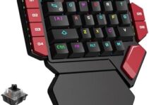 MageGee One Handed Professional Gaming Keyboard, RGB Backlit 35 Keys Mini Wired Mechanical Keyboard with Black Switch for PC Gamer, Support 6 Macro Keys – Black/Red
