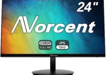 Norcent 24 Inch Monitor with HDMI VGA Port, 1080P 75Hz Full HD IPS LED Ultra Thin Bezel Display, Flicker-Free, Blue Light Filter, Built-in Speakers, Tilt Adjustment (24-inch IPS)