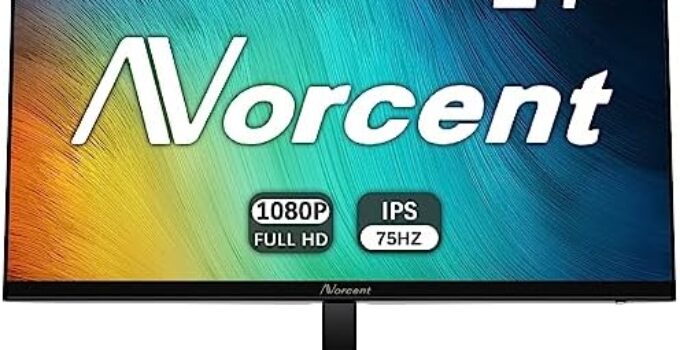 Norcent 24 Inch Monitor with HDMI VGA Port, 1080P 75Hz Full HD IPS LED Ultra Thin Bezel Display, Flicker-Free, Blue Light Filter, Built-in Speakers, Tilt Adjustment (24-inch IPS)