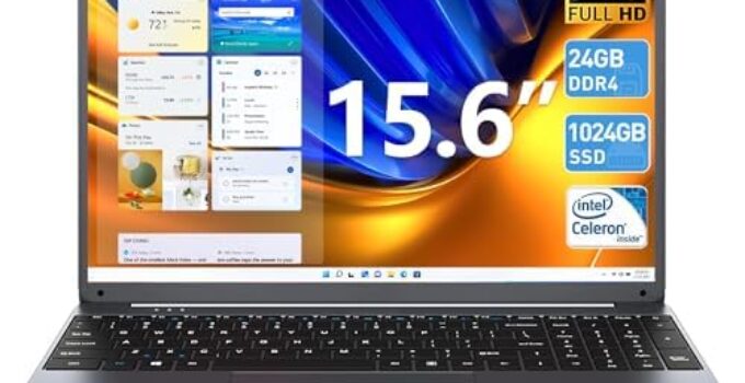 SGIN Laptop, 15.6 Inch Windows 11 Laptops with 24GB DDR4 1024GB SSD Laptops Computer, Intel Celeron N5095 Processor(Up to 2.9GHz), FHD 1920×1080, Mini HDMI, Webcam, USB 3.0, 2.4/5.0G WiFi, Type-C
