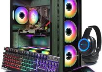 STGAubron Desktop PC, Intel Core i7-10700KF up to 5.1G, GeForce RTX 3060 Ti 8G GDDR6, 32G DDR4, 2T SSD, WiFi, 5.0, Fan x 6, Keyboard & Mouse & Mouse Pad, Sound Bar, Gaming Mic, W11H64