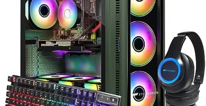STGAubron Desktop PC, Intel Core i7-10700KF up to 5.1G, GeForce RTX 3060 Ti 8G GDDR6, 32G DDR4, 2T SSD, WiFi, 5.0, Fan x 6, Keyboard & Mouse & Mouse Pad, Sound Bar, Gaming Mic, W11H64