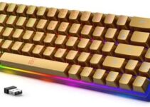 Snpurdiri 60% Wireless Gaming Keyboard，68 Keys Mini Office Keyboard,Colorful Backlit Rechargeable 2000mAh Battery Small Keyboard(Matte Gold)
