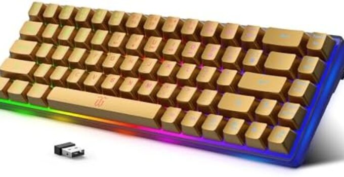 Snpurdiri 60% Wireless Gaming Keyboard，68 Keys Mini Office Keyboard,Colorful Backlit Rechargeable 2000mAh Battery Small Keyboard(Matte Gold)
