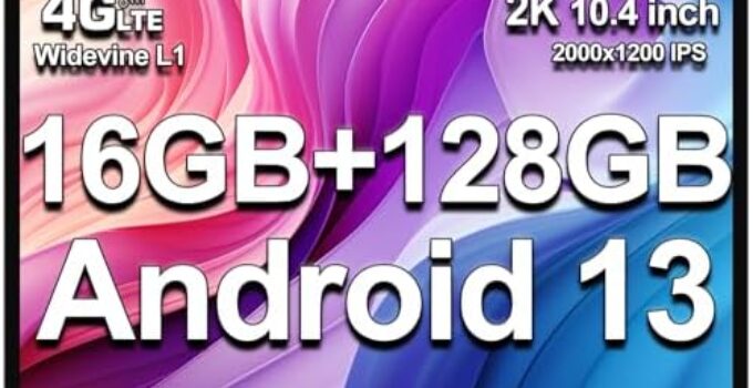 TECLAST 2K Tablet 10.4 inch Android 13 Tablet Gaming, 16GB RAM+128GB ROM(TF 2TB), 4G LTE SIM+5G WiFi, Unisoc Octa-Core CPU, TDDI 2000×1200, 13MP/BT5.0/GPS/3.5MM Jack/Widevine L1/7200mAh-2023