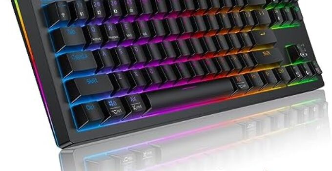 TECURS Wireless Gaming Keyboard, 80% TKL Mechanical Keyboard RGB Programmable Wired/2.4Ghz/Bluetooth Backlit Keyboard 87 Keys Compact Gamer Keyboard with Red Switch for Windows Mac PC Laptop