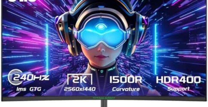 TITAN ARMY 32 Inch Curved 240Hz Gaming Monitor, 1ms GTG 2560×1440 2K Frameless Monitor, Adaptive Sync, 1500R, 99% sRGB, HDR400, 75 * 75 VESA, Low Blue Light, HDMI 2.1, DisplayPort 1.4, C32C1S