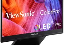 ViewSonic VP16-OLED 15.6 Inch 1080p Portable OLED Monitor with 2 Way Powered 40W USB C, Pantone Validated, Factory Calibrated, Built-in Ergonomic Stand with Protective Cover,Black