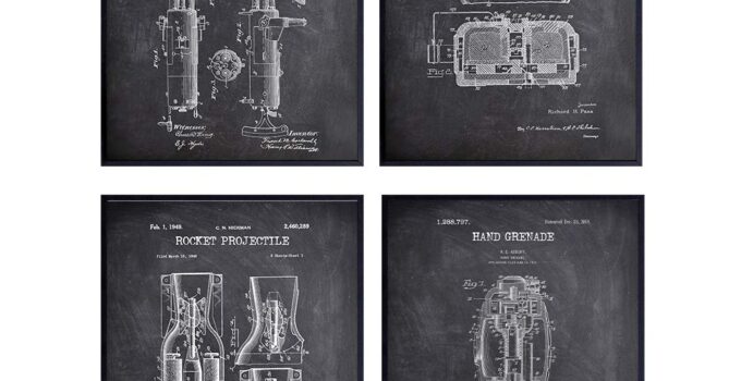 Weapons of War Patent Print Set – Vintage Home Decor for Man Cave, Office, Den, Living Room, Bedroom, Dorm Room – Makes a Perfect Gift for Military Veterans and Fans – Four 8×10 Photos – Unframed