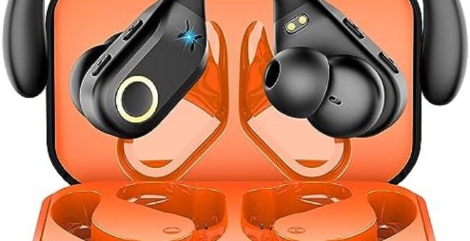 Wireless Earbuds Bluetooth 5.3 Headphones Stereo Bass, ENC Noise Cancelling Mic HD Call, Over Ear buds with Soft Earhooks for Sports, 60H Playtime LED Display, IP7 Waterproof Earphones for Android iOS