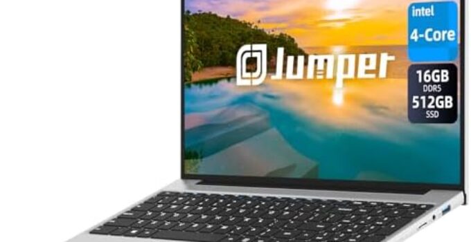 jumper Laptop 16GB RAM 512GB SSD, Intel Quad-Core N100 CPU(Up to 3.4G), Traditional Laptop Computer with 1200P FHD IPS Display(16:10), 4 Stereo Speakers, 38WH Battery, Cooling System, Type-C, 16″.