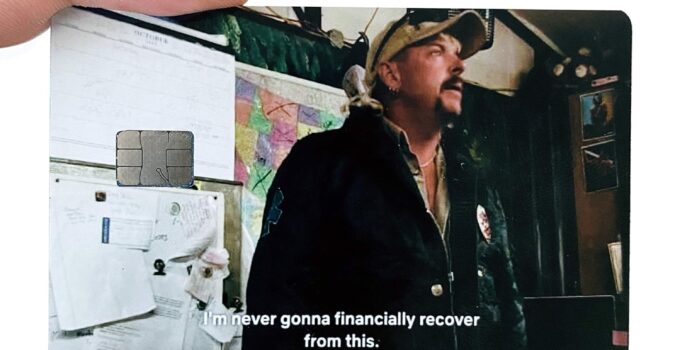 STICKIEMART Joe Exotic" I’m never gonna financially recover from this" credit card skin cover. DEBIT|CREDIT|TRANSIT|CARDS