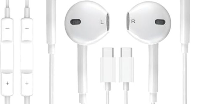 2 Pack Earbuds Headphones Earphones Wired [MFI Certified] USB C Microphone Call Volume Control Noise Isolating Compatible with iPhone 15 Pro Max/15 Pro/15 Plus/15/Samsung S23 Ultra S22+ S21