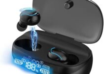 Bluetooth Earphones in-Ear, Wireless Earbuds Headsets Touch Control with Mic, Bluetooth Noise Cancelling Headphones, HiFi Stereo, IP67 Waterproof, LED Display Fast Charging Case, for Sport and Work.