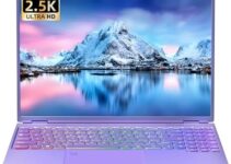 Classic 16″ Purple Laptop – 2.5K FHD IPS, Celeron N5095 (Up to 2.9GHz), 16GB DDR4 RAM, 1TB SSD, Win 11 Pro/Office 2019, Backlit Keyboard, Fingerprint, WiFi, Type-C, HDMI, Support HDD 2T Expand