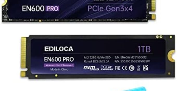 Ediloca EN600 PRO SSD 1TB PCle 3.0×4, NVMe M.2 2280, Up to 3500MB/s, Internal Solid State Drive, SLC Cache 3D NAND TLC, Graphene Cooling Sticker, Storage for PC, Desktop and Laptops