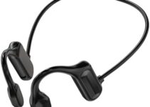 Hugifun Open-Ear Bluetooth Air-Conduction Sport Headphones – Sweat Resistant Wireless Earphones for Workouts and Running – Built-in Mic, with Headband (Black)