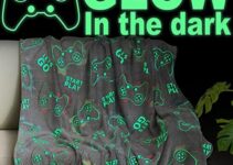 Jekeno Glow in The Dark Blanket Game Controller Throw Gamer Gift Toys for Kids Boys Teen Son Adult Gaming Gamepad Presents Birthday Christmas Halloween Bedroom Decor Luminous Blanket Grey 50″x60″