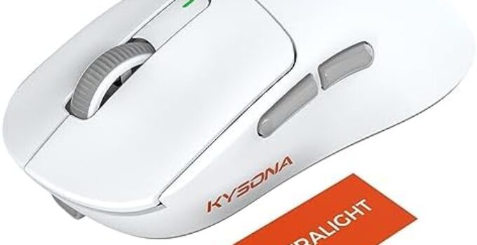 KYSONA Wireless Gaming Mouse Ultralight 55g, 3395 Lag-Free Sensor, 26K DPI, HUANO Switches, 80Hrs Long Battery Life, 6 Programmable Button for PC, 3 Modes (2.4G/Wired/BT), Win with M600, White