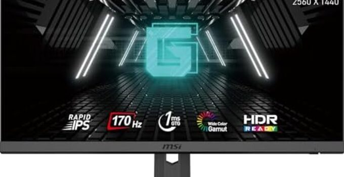 MSI G272QPF, 27″ Gaming Monitor, 2560 x 1440 (QHD), Rapid IPS, 1ms, 170Hz, G-Sync Compatible, HDR Ready, HDMI, Displayport, Tilt, Swivel, Height Adjustable, Pivot