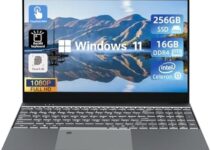 Morostron 15.6″ Touch Screen Laptop Computer Windows 11 Intel Quad-Core Processor, 16GB RAM 256GB SSD 1080P FHD, All-Metal Body, Backlit Keyboard, Touch ID, WiFi, WPS, Mini HDMI, USB3.0, Bluetooth4.2