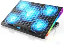 PPFK Laptop Fan Cooling Pad, RGB Laptop Cooler Pad with 5 Cooling Fans, Cooling Pad for Gaming Laptop 15-17.3 Inch, Laptop Cooling Stand with 5 Height Adjustable, 10 Modes Light & 2 USB Ports