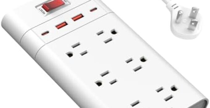 Power Strip Surge Protector, JcBlaon 6 Widely-Spaced Outlets with 4 USB Ports (2 USB C), Ultra Thin Flat Plug Extension Cord, Wall Mountable, 4ft for Office Kitchen, 1050J, ETL Listed (White)