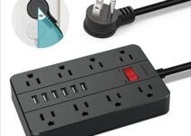 Power Strip with USB,SMNICE Surge Protector Flat Plug with 8 Widely-Spaced Outlets & 6 USB Ports, Wall Mountable 5ft Extension Cord for Smartphone Tablet Laptop Computer Multiple Devices Black