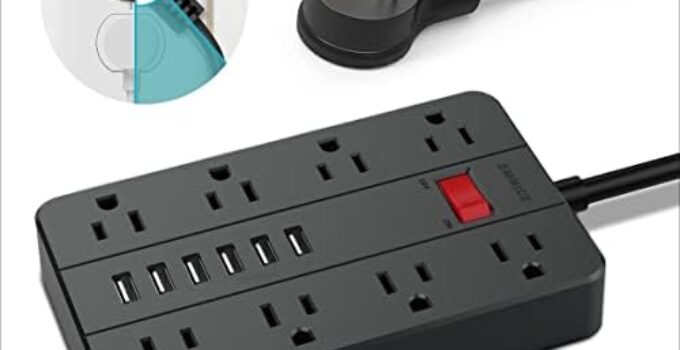 Power Strip with USB,SMNICE Surge Protector Flat Plug with 8 Widely-Spaced Outlets & 6 USB Ports, Wall Mountable 5ft Extension Cord for Smartphone Tablet Laptop Computer Multiple Devices Black