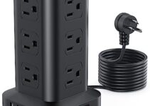 Surge Protector Power Strip Tower,10FT Extension Cord with Multiple Outlets, 12 AC 4 USB (1 USB C)，Mini Power Strip with USB Ports, Surge Protector Tower Overload Protection for Office, Desk