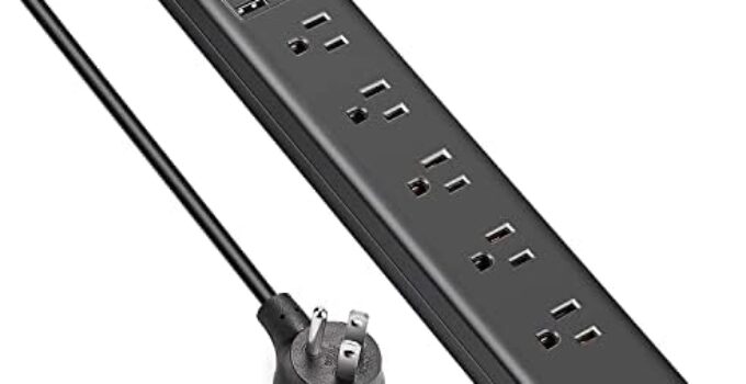 Surge Protector Power Strip with USB, AUOPLUS 10FT Outlet Strip, 6 Outlet and 4 USB Charger,[Flat Plug/Wall Mountable], 1250W/10A/2100J, Long Extension Cord for Computer iPhone Home Office Dorm