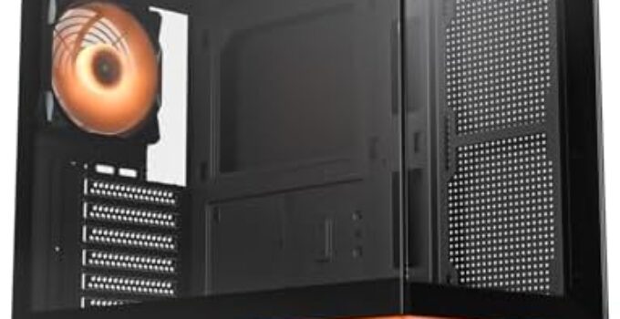 Vetroo K3 Mid-Tower ATX PC Gaming Case 270° Full View Dual Tempered Glass, 360mm Radiator Support Type-C Ready, High-Airflow Perforated Top Panel, Support for 40 Series GPUs – Black & Orange