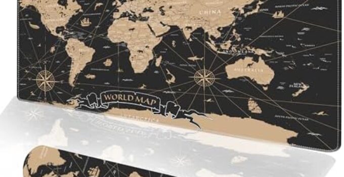 Vintage World Map Gaming Mouse Pad for Desk, Office Large Desk Mat, 31.5×11.8Inch Long Computer Keyboard Mousepad with Non-Slip Base and Stitched Edge, Valentine’s Day Gifts for Him