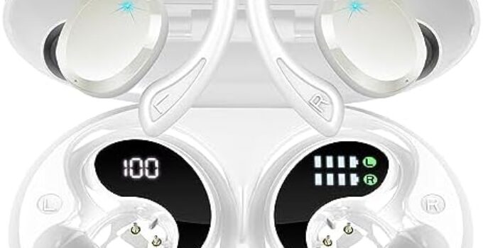 Wireless Earbuds Bluetooth Headphones, Bluetooth 5.3 Earbuds Sport Immersive HiFi Stereo Ear Buds, 48Hrs Earphones in Ear with Earhooks, HD Mic, IP7 Waterproof White Headset for Workout Running [2023]
