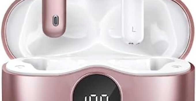 Wireless Earbuds Bluetooth Headphones LED Power Display Earphones Active Noise Cancelling Earbuds Hi-Fi Stereo Sound Ear Buds in-Ear Headphones Air Buds with Charging Case (Rose Gold)