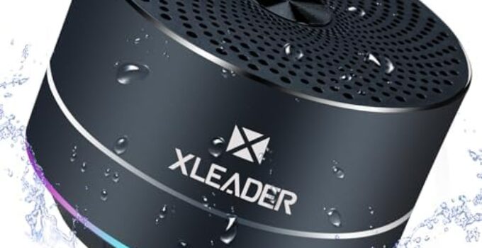 XLEADER,Upgraded, Mini Small Bluetooth Speakers, Certified IPX7 Waterproof Speaker with Custom Bass Radiator, LED Light, Shower Speaker, Portable Speakers Bluetooth Wireless, Electronic Gifts,Black