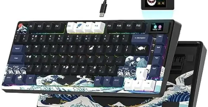 XVX S-K80 75% Keyboard with Color OLED Display Mechanical Gaming Keyboard, Hot Swappable Keyboard, Gasket Mount RGB Custom Keyboard, Pre-lubed Stabilizer for Mac/Win, Black Kanagawa Theme