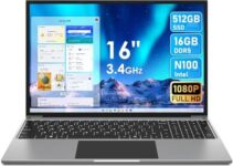 jumper 16 Inch Laptop, 16GB DDR5 RAM, 512GB SSD Intel Quad Core N100, Laptops Computer with FHD 1920 * 1200 Display, 4 Speakers, HDMI, Webcam, SD Card Reader, Grey