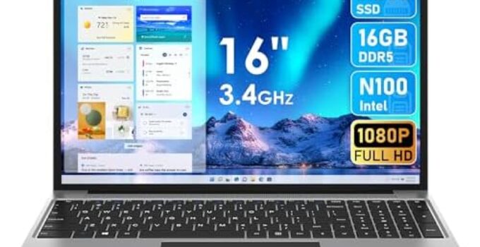 jumper 16 Inch Laptop, 16GB DDR5 RAM, 512GB SSD Intel Quad Core N100, Laptops Computer with FHD 1920 * 1200 Display, 4 Speakers, HDMI, Webcam, SD Card Reader, Grey