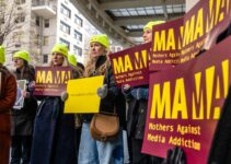 Mothers’ group protests in front of Meta’s offices, calling for big tech regulation