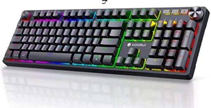 KOORUI Gaming Keyboards,104 Keys Full Size Mechanical Keyboard Wired 26 RGB Backlit with Red Switch Gamer Keyboards for Windows MacOS Linux