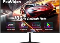 22 inch Monitor 1080p FHD, 100Hz, IPS Panel, Gaming & Office Computer Monitor, 3-Sided Frameless & Ultra Slim, VESA Mountable, 99% sRGB, Adaptive Sync, HDMI & VGA, Built-in Speakers