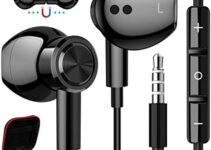 3.5mm Headphones Wired Earbuds with Microphone Noise Cancelling Earphone HiFi Stereo Clear Magnetic Plug in Semi in Ear Buds for Samsung A03s S10 S7 A12 Note 9 Moto Nintendo Switch Kindle MP3, Black